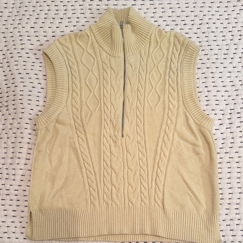 Free People Textured Knit Zip Sweater Vest | L